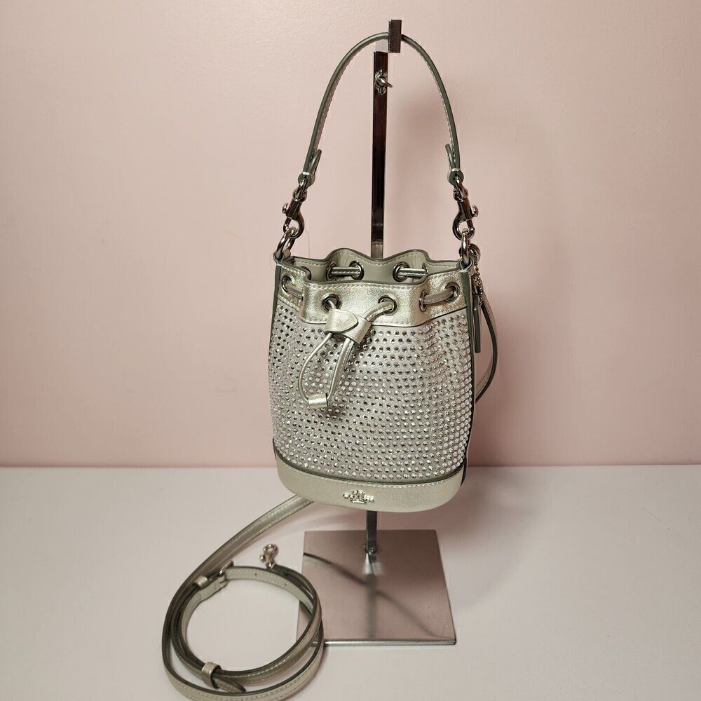 NWT Coach CW301 Mini Bucket Bag With Crystal Silver